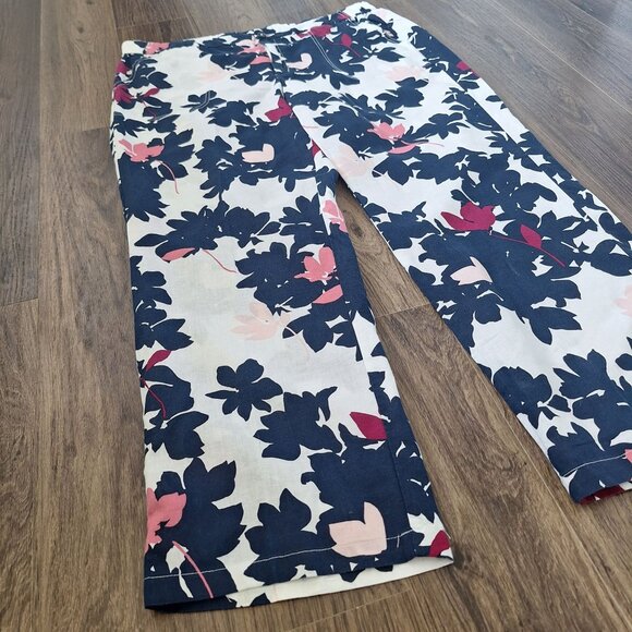 💙 Liz Claiborne Floral Wide Leg Elastic Waist Pants Size XL/2X Casual Linen Ble - Picture 4 of 8
